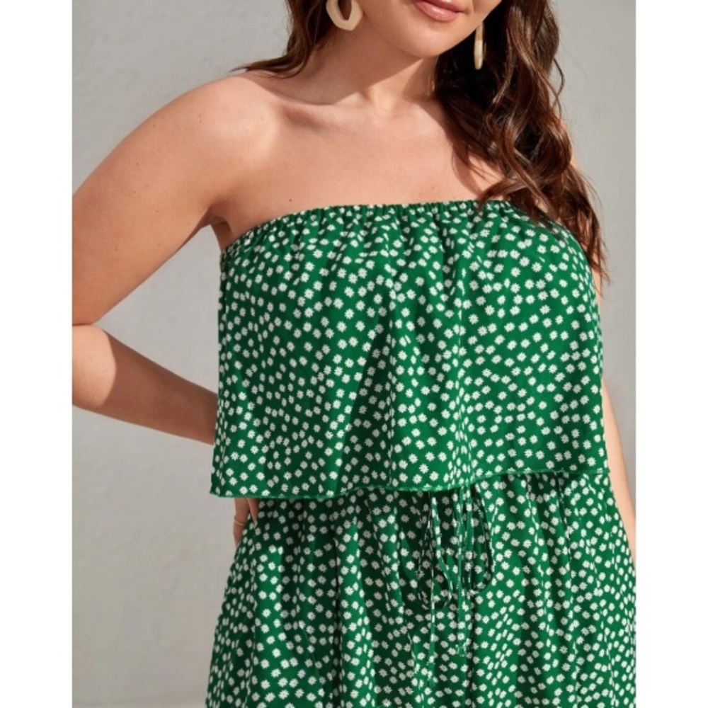 Green Ruffle Plus Jumpsuit - Picture 2 of 5